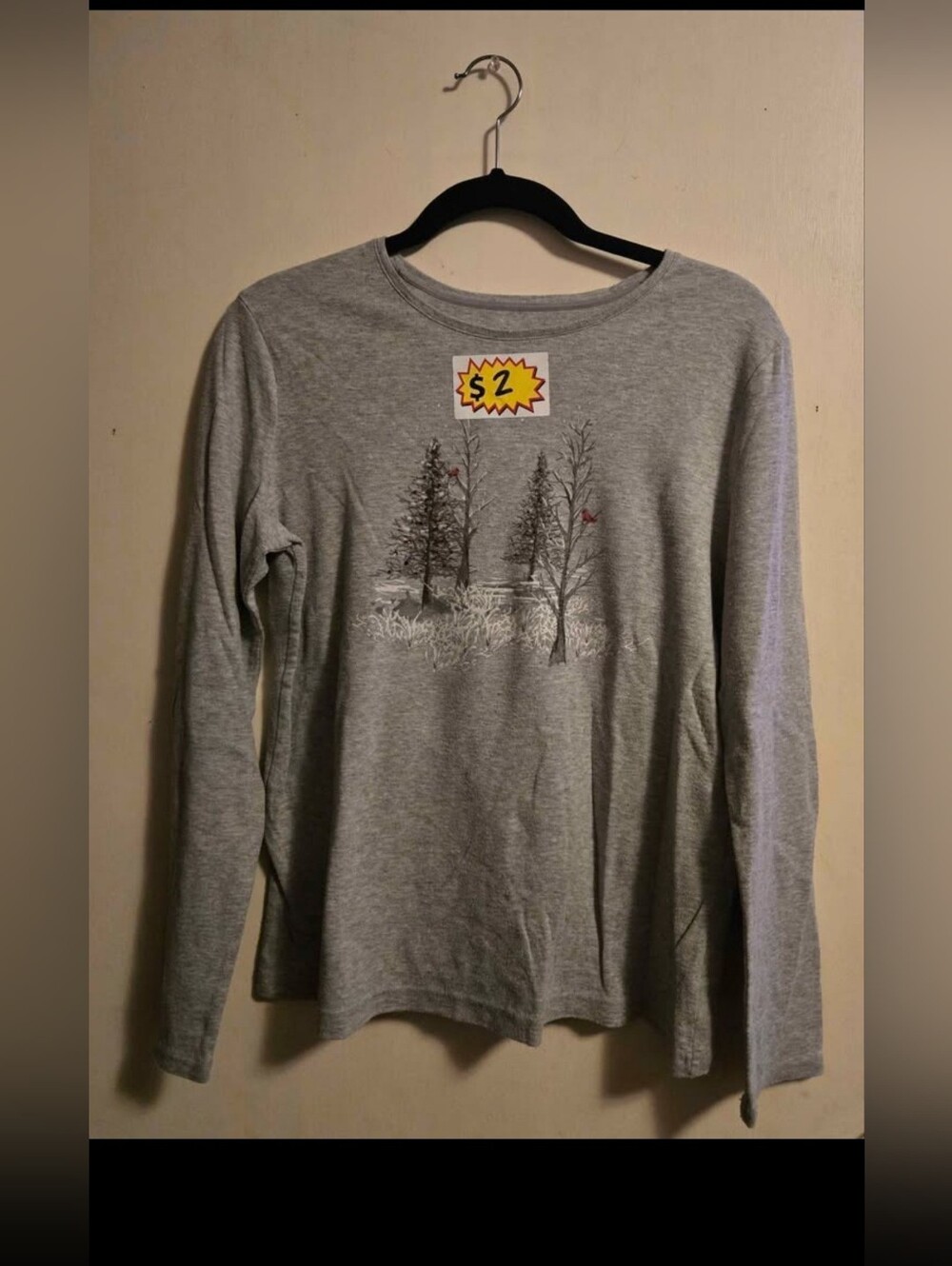 Gray Long Sleeve Shirt with Tree Design